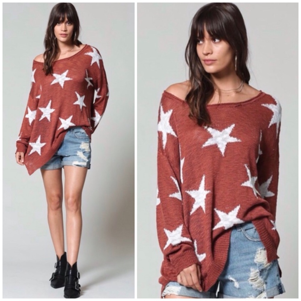 ❄️STARS BRICK KNIT LIGHTWEIGHT SWEATER - Picture 1 of 4